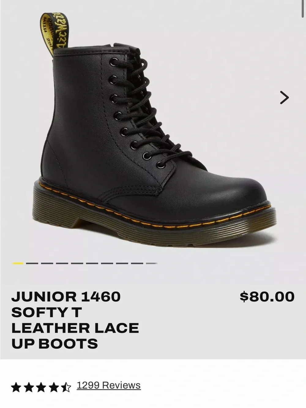 Dr. Martens Junior 1460 Black Leather Lace-Up Boots with Yellow Stitching